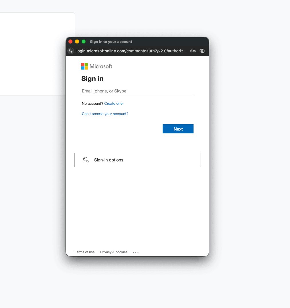 Microsoft OAuth authorization screen